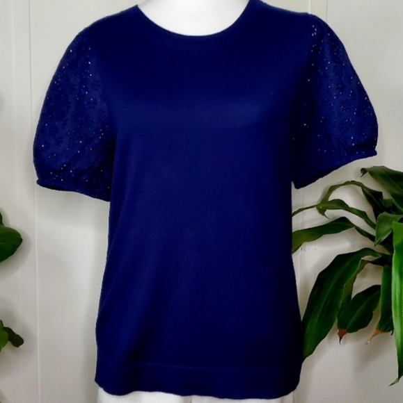 J Crew Factory Eyelet Sleeve Sweater, Navy, Size S - Picture 6 of 6